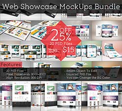 网站品牌展示模型(四套合集版)：Web Showcase MockUps Bundle